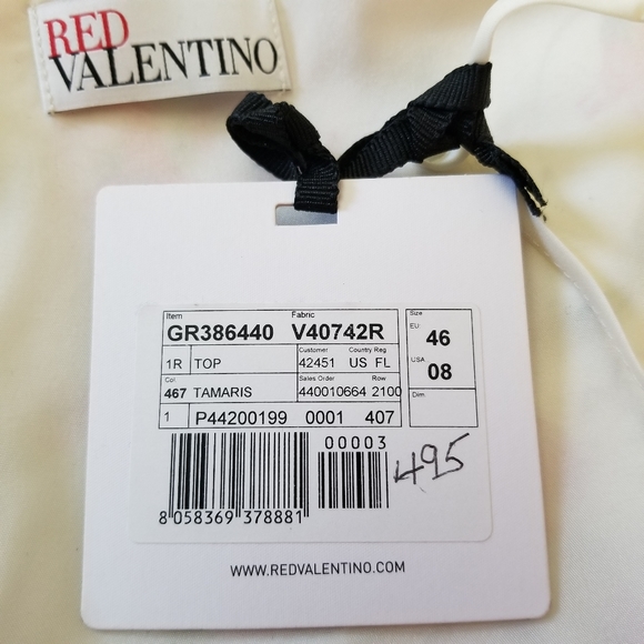 TOP VALENTINO RED Peplum Pink Floral Leaves Zip Back Gathered Sz 8 NWT - Picture 10 of 11